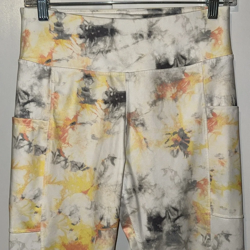 Cato Cropped Tie Dye Leggings w Side Pockets Orange Yellow Gray Women’s S Small